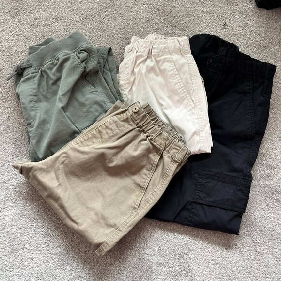 4 Pairs Boys Cotton Cargo Pants Light Beige, Tan, Black & Khaki  Size 13 NWOT - Picture 1 of 16